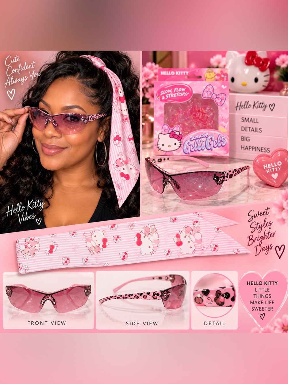 Hello Kitty Pink and Black Kids Sunglasses with Character Accents